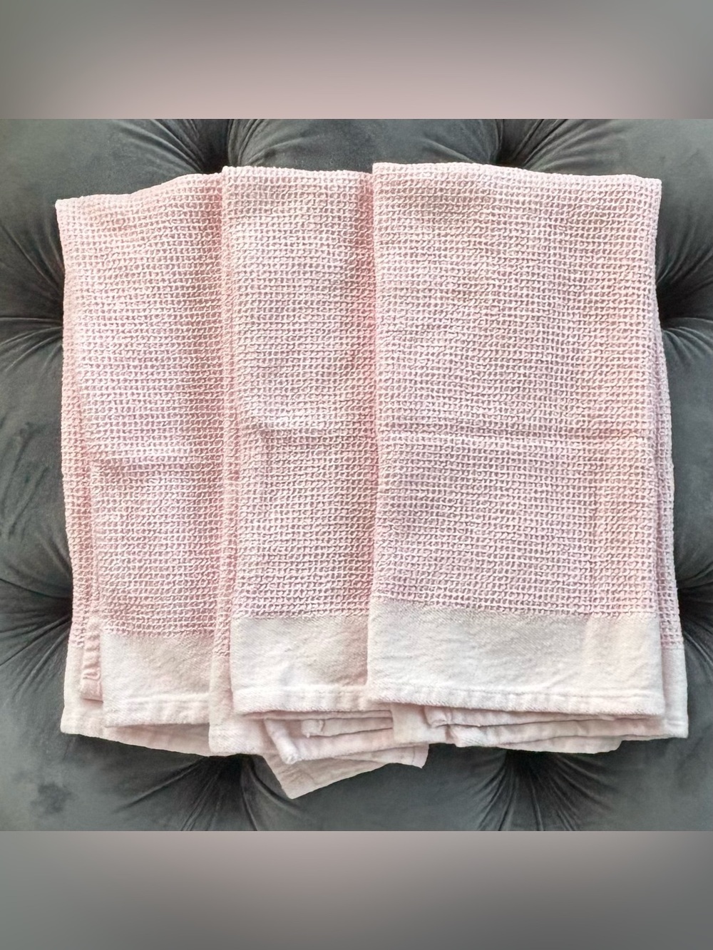 Soft Pink Waffle Weave kitchen Towels - Set of 3